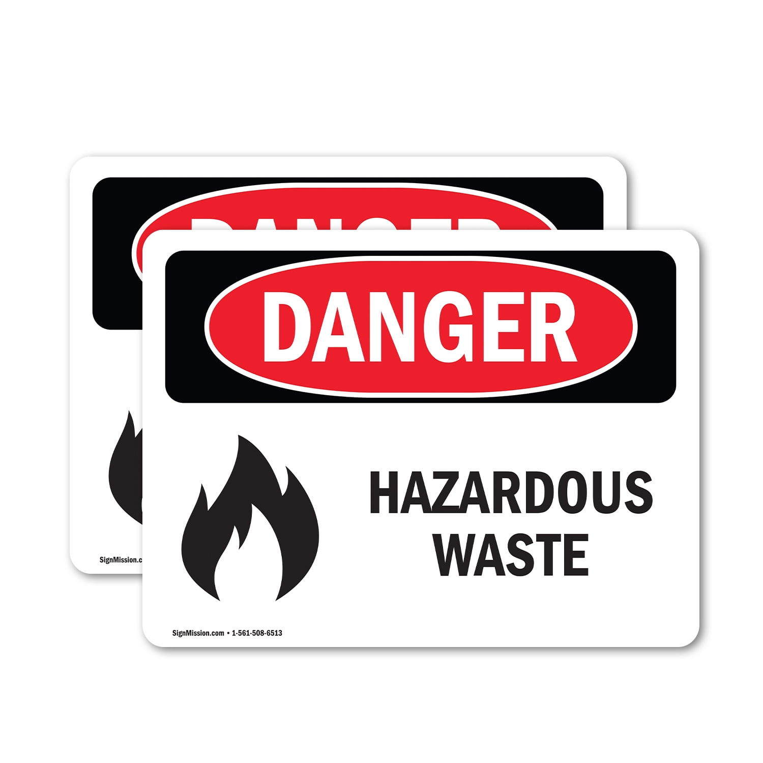 (2 Pack) Hazardous Waste OSHA Danger Sign 7 Inch X 5 Inch Vinyl Label