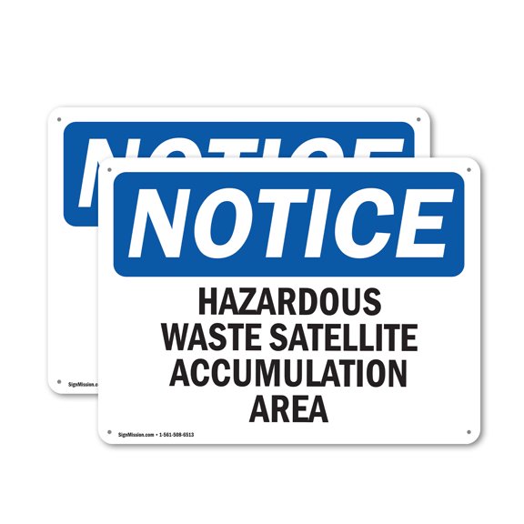 (2 Pack) Hazardous Waste Satellite Accumulation Area OSHA Notice Sign 24 Inch X 18 Inch Plastic Sign, Weather Resistant, UV Protected for Workplace, Business, and Construction Site,