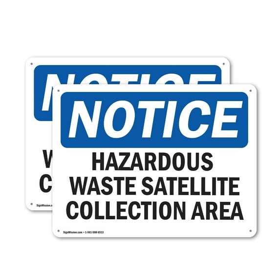(2 Pack) Hazardous Waste Satellite Collection Area OSHA Notice Sign 18 Inch X 12 Inch Plastic Sign, Weather Resistant, UV Protected for Workplace, Business, and Construction Site, Made