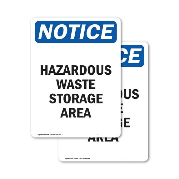 (2 Pack) Hazardous Waste Storage Area OSHA Notice Sign 5 Inch X 7 Inch Vinyl Label Decal Sticker Weather Resistant, UV Protected for Workplace, Business, and Construction Site, Made in
