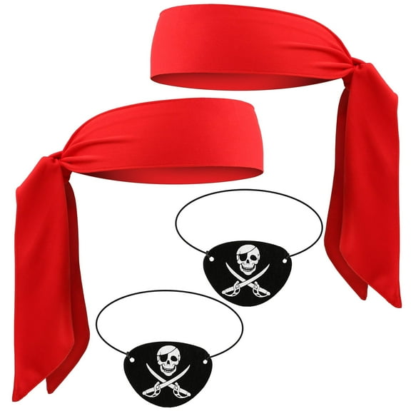 2 Pack Head Bandanas Eye Patches Set Red, Pirate Costume Accessories Party Supplies