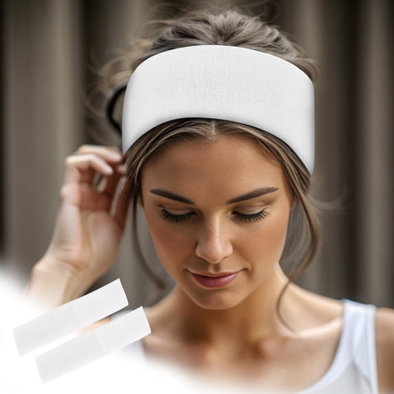 2-Pack Headbands for Women and Men - Wide Elastic Sports Hair Bands, Stretchy Sweat Bands for Workout, Running, Yoga, Cycling, and Fitness - Soft Headband for Washing Face and Makeup (White)