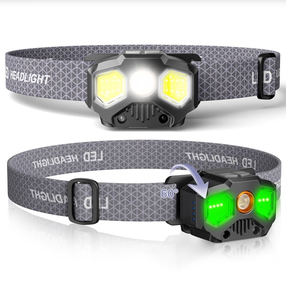 2 Pack Headlamp Rechargeable, 1400 Lumen Lightweight Head Lamps LED Rechargeable with White Green Red Light, Waterproof Head Lamp,14 Modes with Memory Function for Running