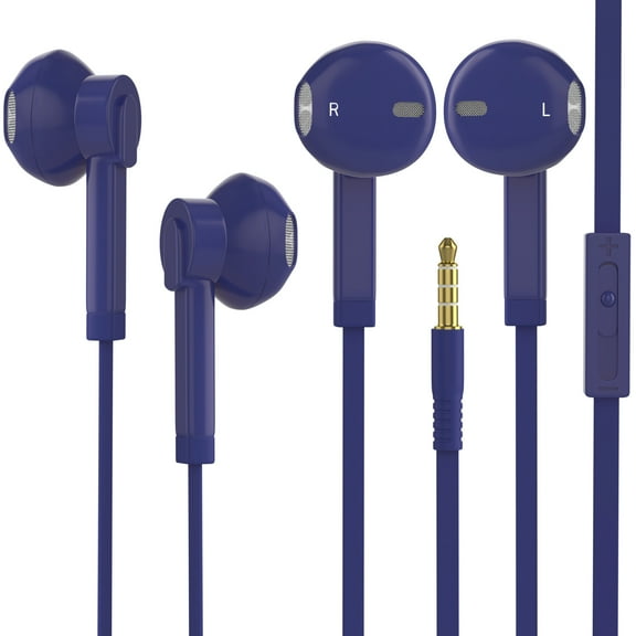2 Pack Headphones Earphones with Microphone, 3.5mm Connection, in-line Control for Volume, Hi-Res Audio Sound, Comfort Fit, Lightweight Ear Phones with Mic, Purple