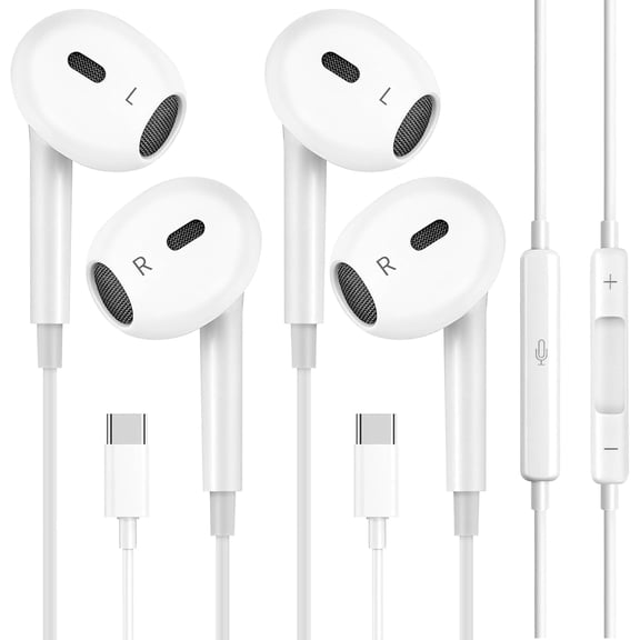 2 Pack Headphones with USB-C Plug Wired Earbuds with Built-in Remote to Control Music, Phone Calls, and Volume, Compatible with iPhone 15/16/17 Pro Max Plus