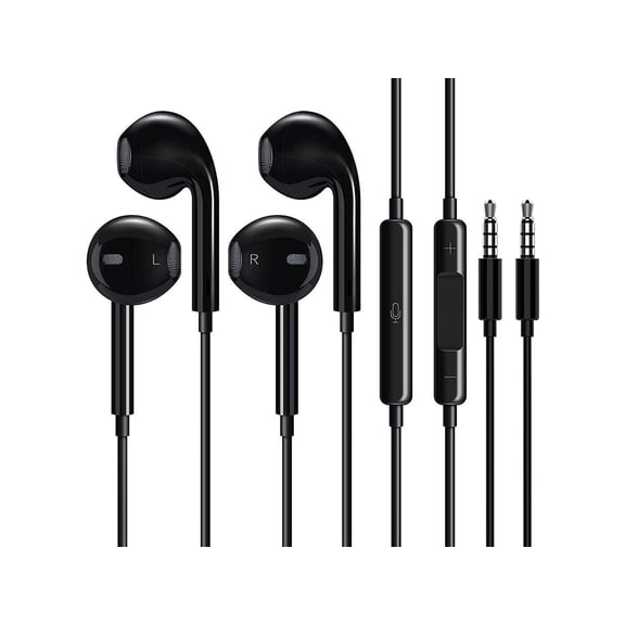 2 Pack Headphones Wired, Half in-Ear Wired Earbuds, Bass Stereo, Built-in Call Control Button Earphones, Compatible with MP4, MP3, iPhone 6, 6S, iPod, iPad, Android and All 3.5mm Plug Audio Devices