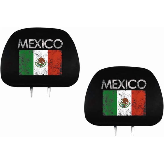 2 Pack Headrest Covers Compatible with Mexico Mexican Flag, Soft Black Fabric Head Rest Cover Universal Fit to All Car/Truck Models