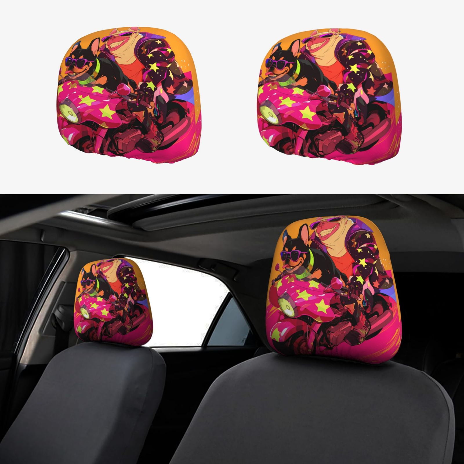 2 Pack Headrest Covers for Cars, French Bulldog Cool No.130 Stylish Car