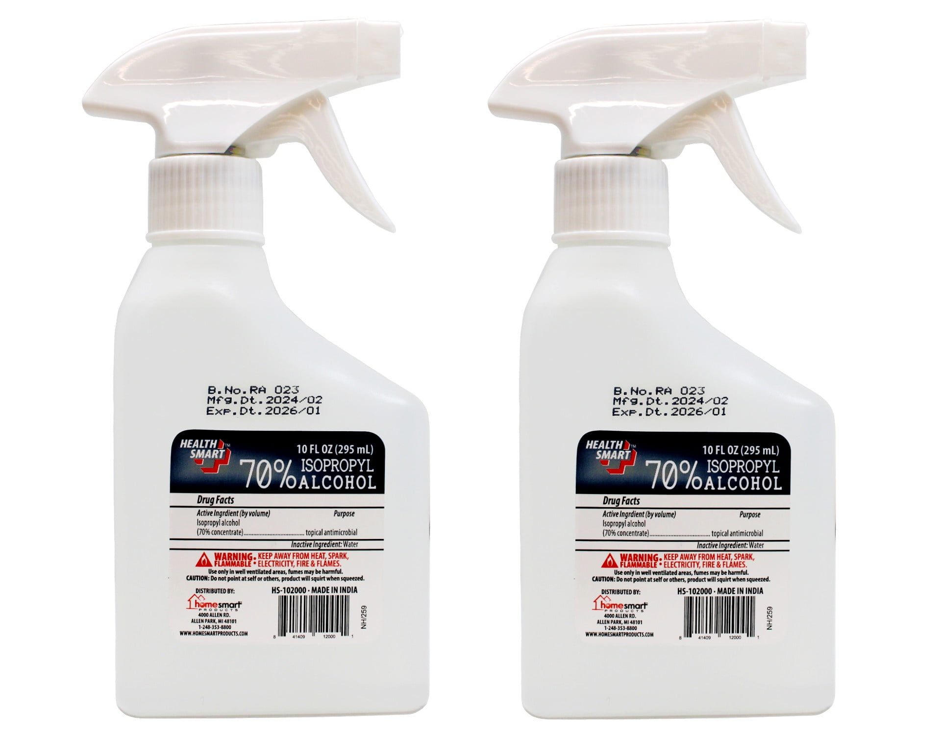 2 Pack - Health Smart 70% Isopropyl Alchohol Multipurpose Spray 10 Ounce