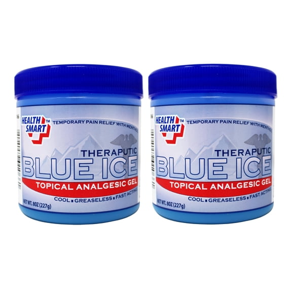 2 Pack - Health Smart Blue Ice Pain Relief Gel, Topical Analgesic Gel with Menthol, 8 Ounce