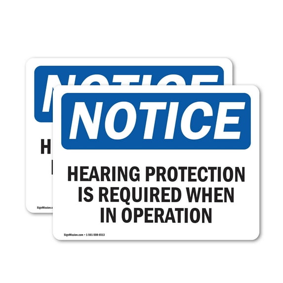 (2 Pack) Hearing Protection Is Required When In Operation OSHA Notice Sign 18 Inch X 12 Inch Vinyl Label Decal Sticker Weather Resistant, UV Protected for Workplace, Business, and