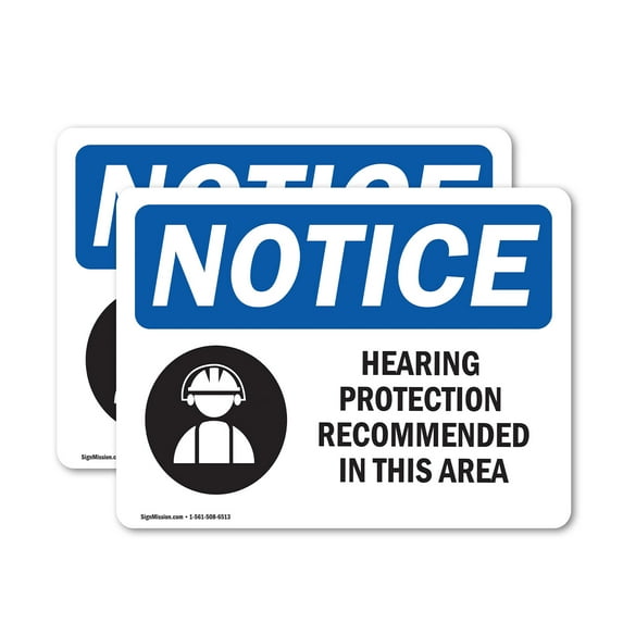 (2 Pack) Hearing Protection Recommended Sign
