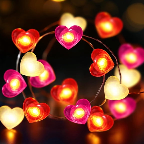 2-Pack Heart String Lights Battery Operated, 10FT 30 LED Heart Fairy Lights for Indoor Outdoor - Valentines Day Decor, Wedding, Anniversary & Bedroom Party Decorations