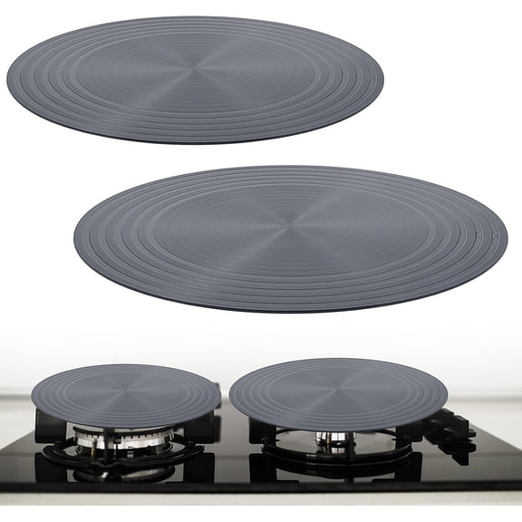 2 Pack Heat Diffuser for Gas Stove, 9.4" & 11" Aluminum Flame Tamer Plate, Heat Diffuser for Electric Stove & Glass Cooktop, Even Heats Distribution, Fast Defrosting Tray, Protects Cookware