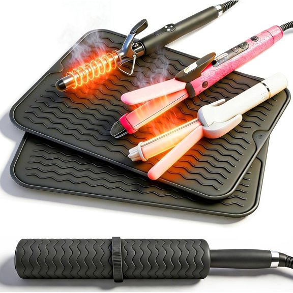2 Pack Heat Mat for Curling Iron, Oversize Resistant Mat for Hair Tools, Hot Pad for Hair Straightener, Flat Irons and Hot Hair Styling Tools Travel Gym Salon (15.7" x 11.8")