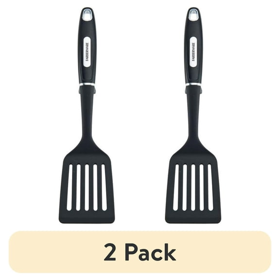 2 Pack Heat Resistant Nylon Slotted Kitchen Spatula Turner with Black Handle for All Cookware
