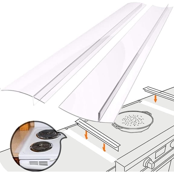 2 Pack Heat Resistant Oven Gap Filler Seals Gaps, Flexible Kitchen Stove Gap Covers, Silicone Gap Fillers Between Counter and Stovetop, Oven,Washer, Dryer, Easy to Wipe(Clear, 25 Inches)