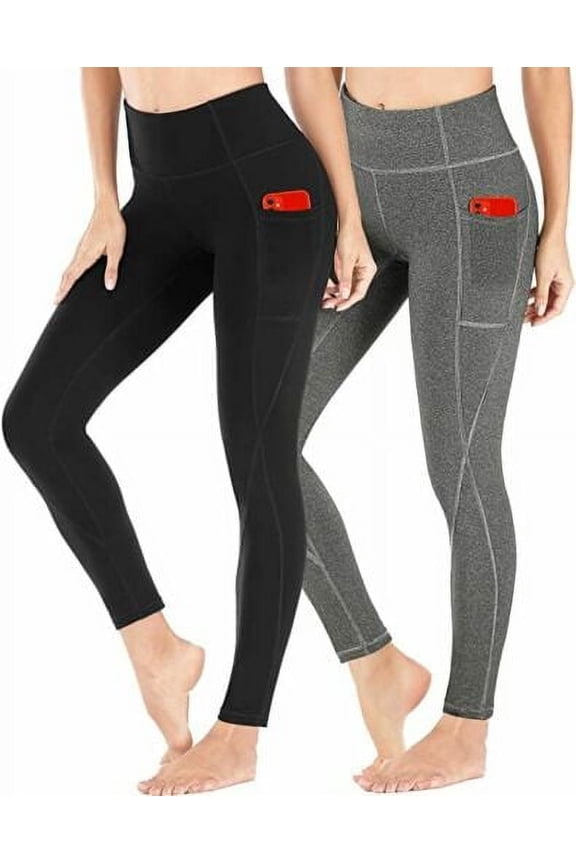 2 Pack Heathyoga Women's Yoga Pants Leggings with Pockets for Women High Waist Yoga Pants with Pockets Workout Leggings Tights Tummy Control
