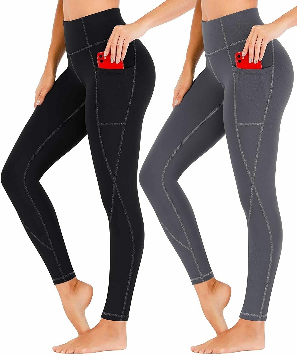 2 Pack Heathyoga Women's Yoga Pants Leggings with Pockets for Women High Waist Yoga Pants with Pockets Workout Leggings Tights Tummy Control