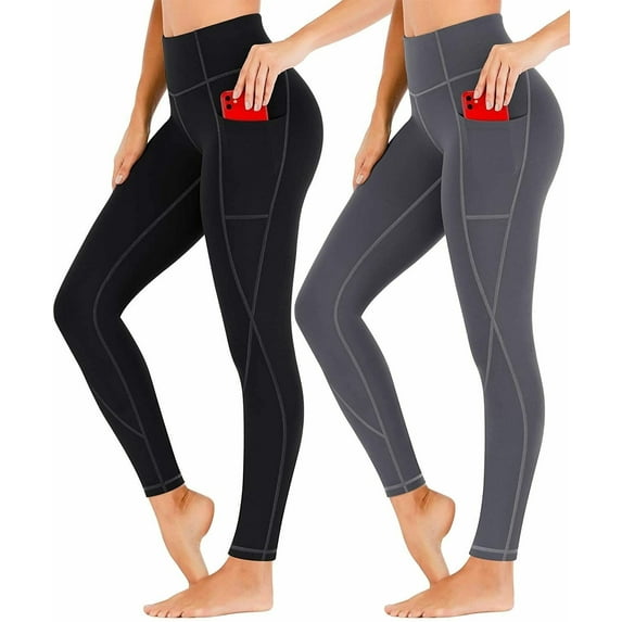 2 Pack Heathyoga Women's Yoga Pants Leggings with Pockets for Women High Waist Yoga Pants with Pockets Workout Leggings Tights Tummy Control