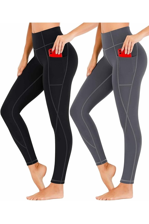 2 Pack Heathyoga Women's Yoga Pants Leggings with Pockets for Women High Waist Yoga Pants with Pockets Workout Leggings Tights Tummy Control