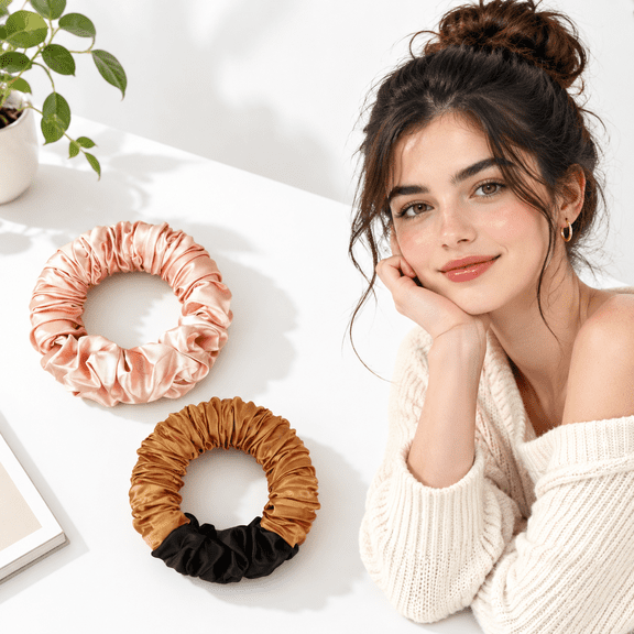 2 Pack Heatless Curling Scrunchie Hair Curler Overnight To Sleep In No Heat Curls For Long Soft Silk Lazy Roller Headband (champa