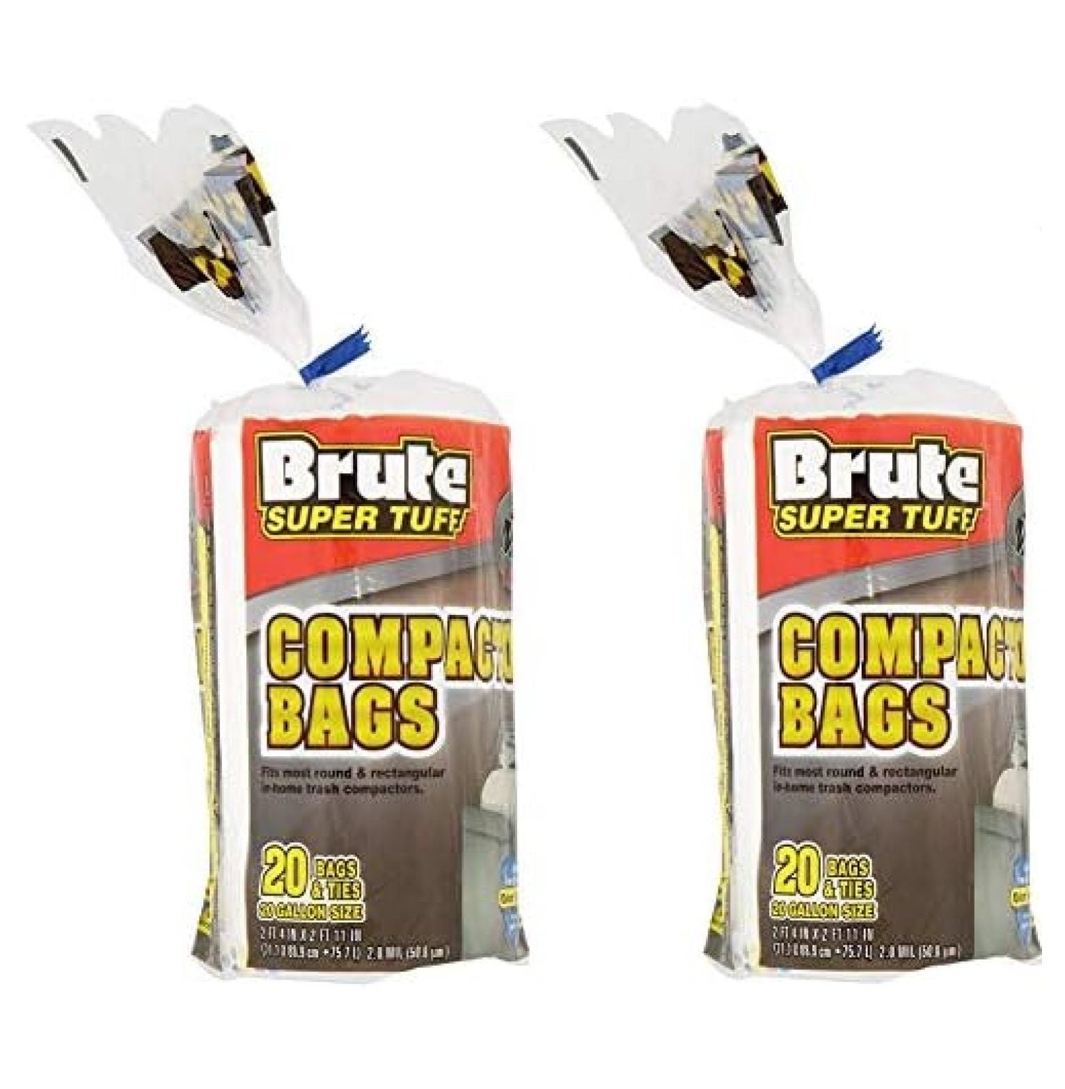 (2 Pack) Heavy Duty 20 Gallon Size Compactor/kitchen Bags - White