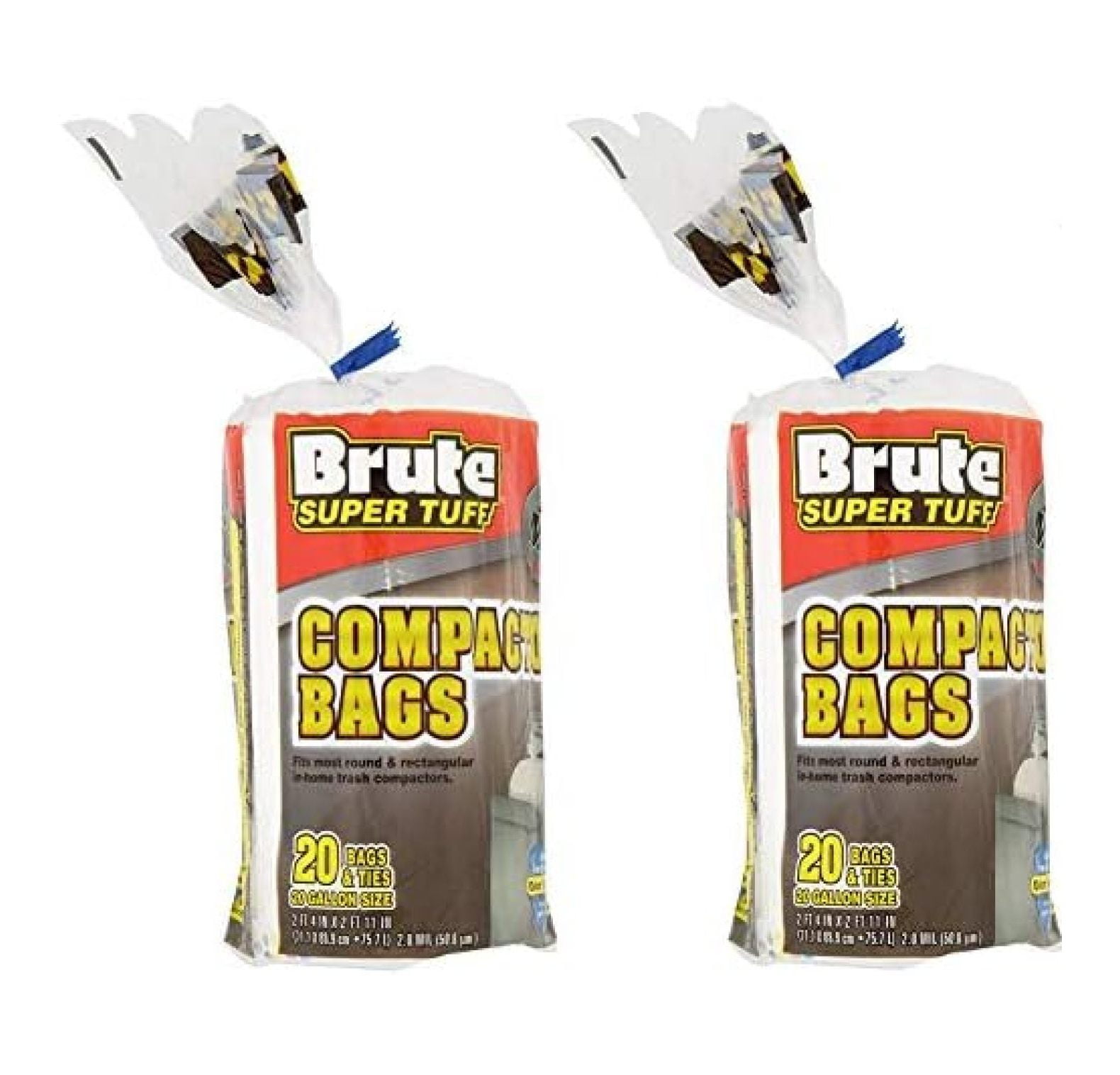 (2 Pack) Heavy Duty 20 Gallon Size Compactor/kitchen Bags - White