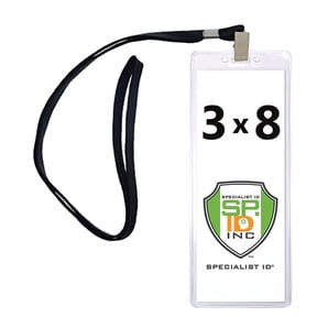 2 Pack - Heavy Duty 3X8 Ticket Badge Holder with Lanyard - Clear Plastic Extra Large Top Load Card Sleeve Protector for Concert, Season Tickets, Sporting Event Pass & More by Specialist ID (Black)