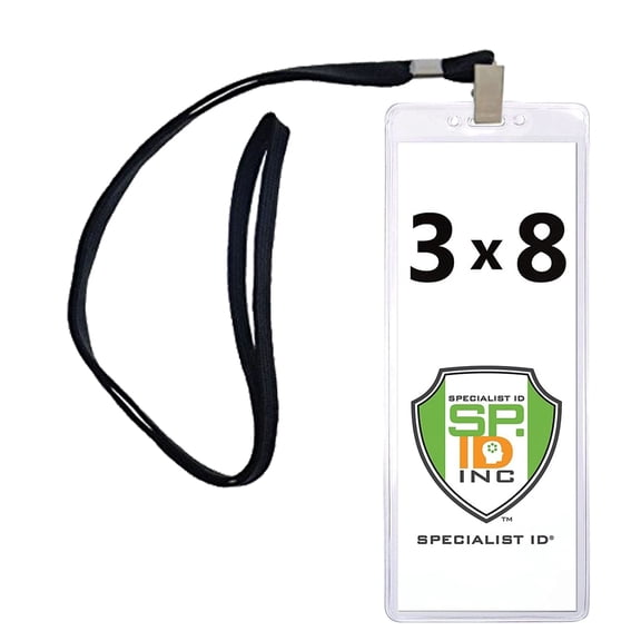 2 Pack - Heavy Duty 3X8 Ticket Badge Holder with Lanyard - Clear Plastic Extra Large Top Load Card Sleeve Protector for Concert, Season Tickets, Sporting Event Pass & More by Specialist ID (Black)
