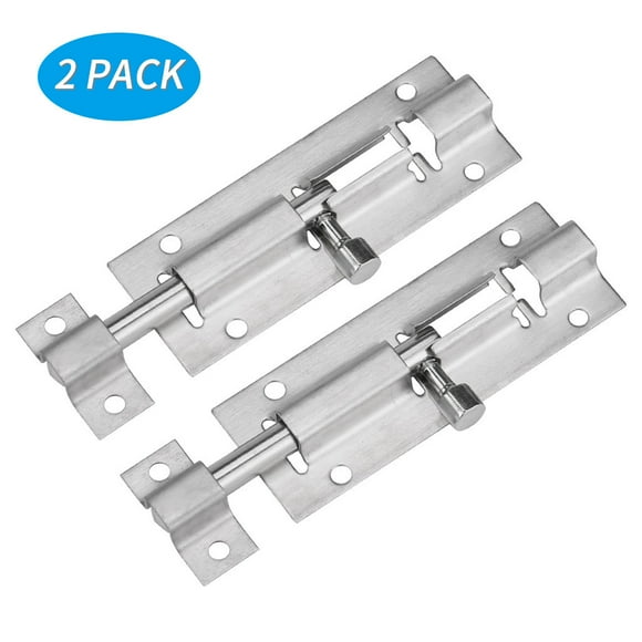 2-Pack Heavy Duty 4-Inch 304 Stainless Steel Slide Barrel Bolt Latch with Padlock Hole - Door Lock Latches for House, Barn, Fence, Shed, and Basement (Silver) - Includes Mounting Screws