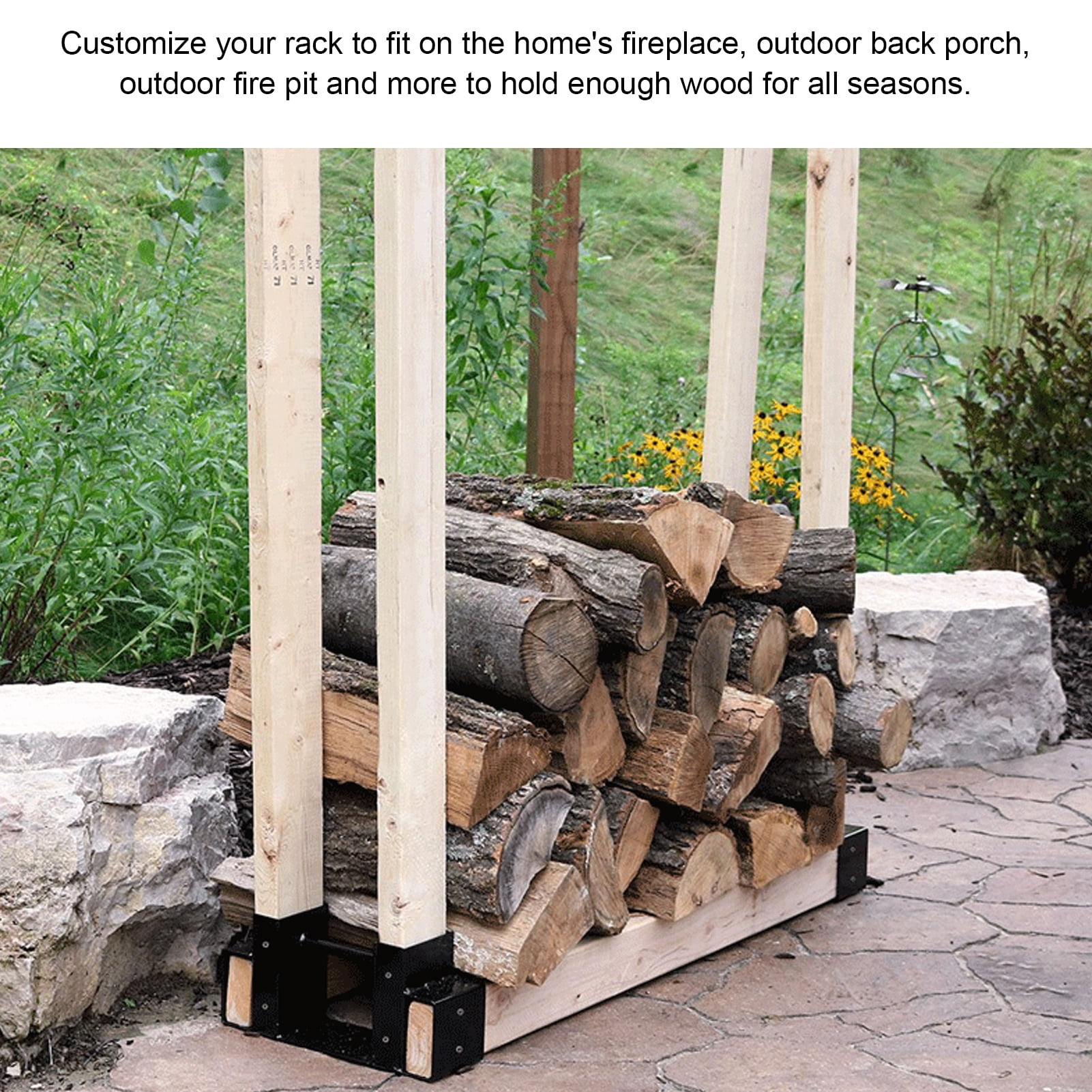 2-Pack Heavy Duty Adjustable Firewood Log Storage Rack Bracket Kit With ...