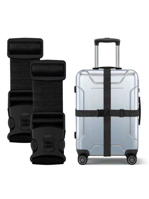 Luggage Straps for Suitcases, 2 Pack Heavy Duty Adjustable, Slide Latch, Black