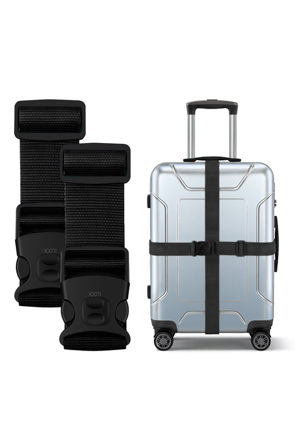 Luggage Straps for Suitcases, 2 Pack Heavy Duty Adjustable, Slide Latch, Black