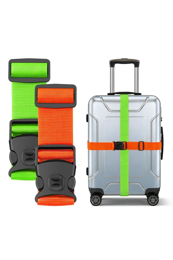 2 Pack Heavy Duty Adjustable Lugstraps for Suitcases, Luggage Connector Belt with Slide Latch Design, Extends Suitcase Life, Easy-Identify ,Orange&Green
