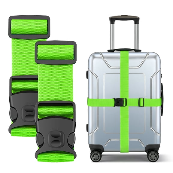 2 Pack Heavy Duty Adjustable Lugstraps for Suitcases, Luggage Connector Belt with Slide Latch Design, Extends Suitcase Life, Easy-Identify ,Green