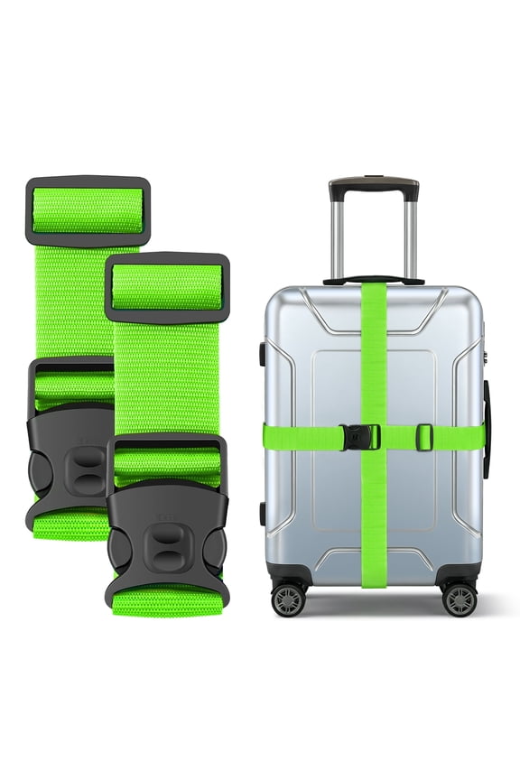 2 Pack Heavy Duty Adjustable Lugstraps for Suitcases, Luggage Connector Belt with Slide Latch Design, Extends Suitcase Life, Easy-Identify ,Green
