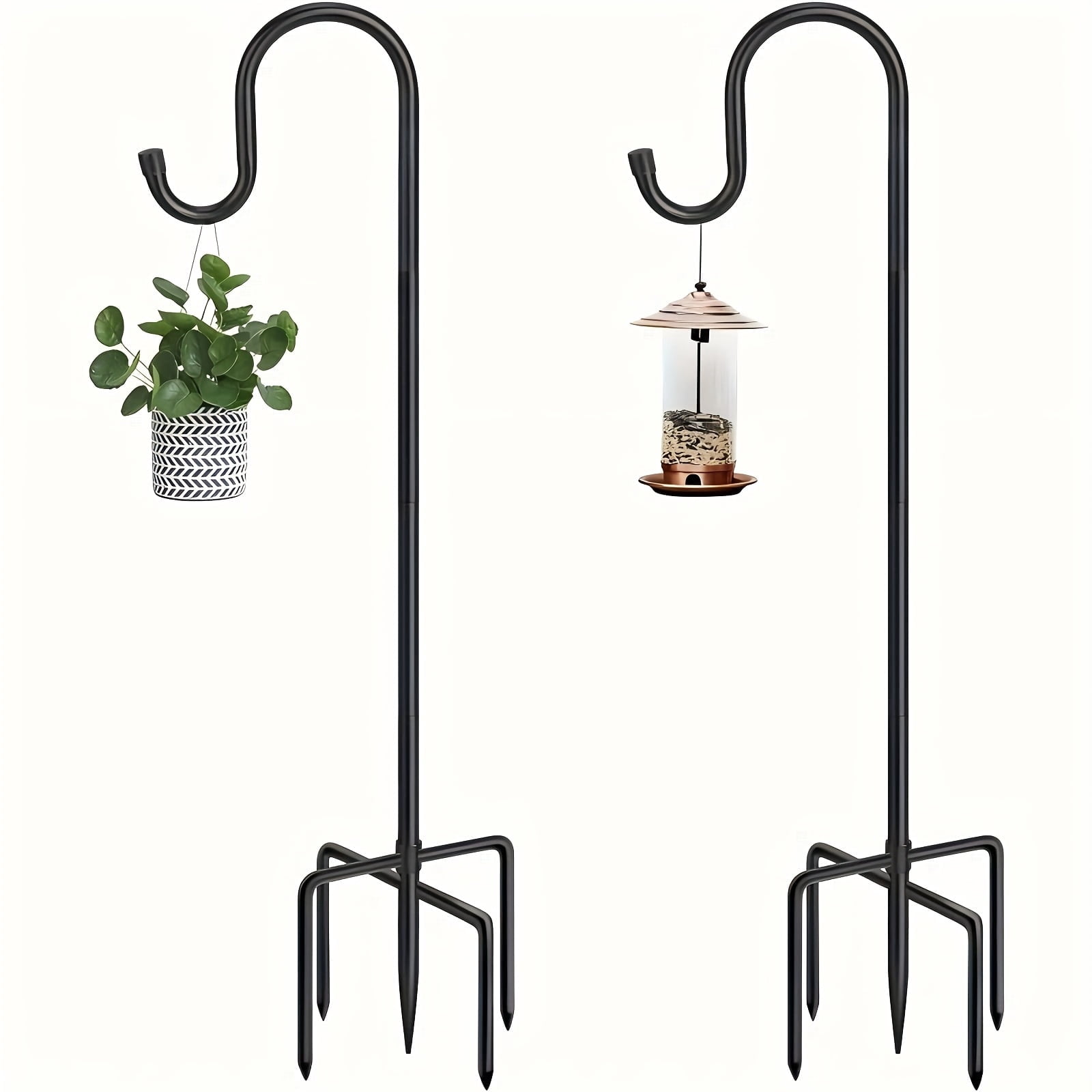2 Pack Heavy Duty Adjustable Outdoor Shepherd Hooks, 5-Prong Base Rustproof Metal Hooks for Hanging Plants Bird Feeders, Garden Wedding Farmhouse Decor