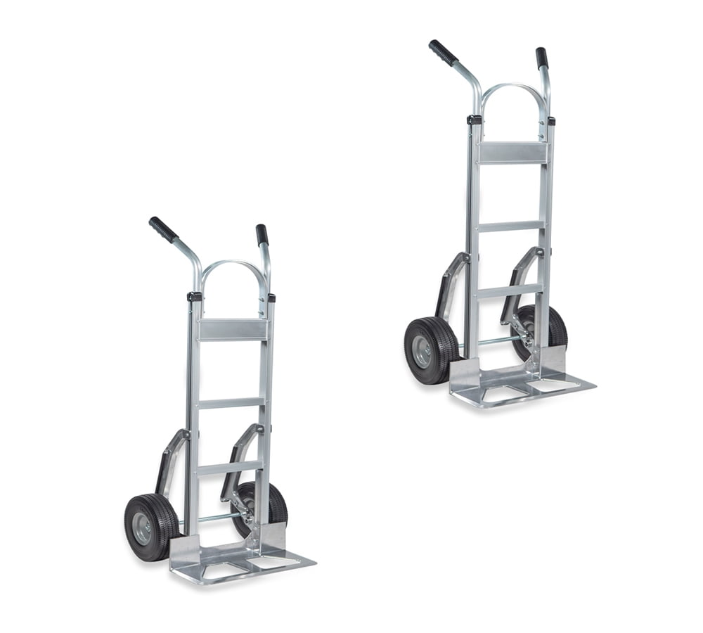 2 Pack 600 lbs Dual Handle Aluminum Hand Truck Heavy Duty Dolly with 10" Solid Caster Wheels - Large Hand Truck with Skid Bars  - 52.3" x 17.5" with 19.3" x 7.5" Nose Plate
