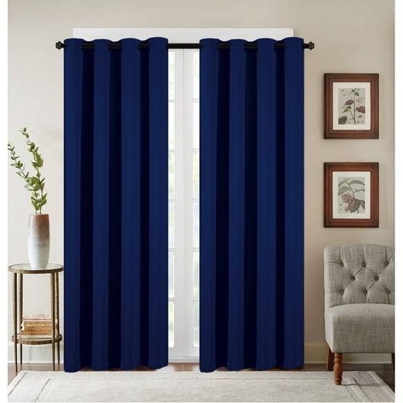 2 Pack: Heavy Duty Basic Solid Colored Blackout Curtain Panels - Indigo Blue