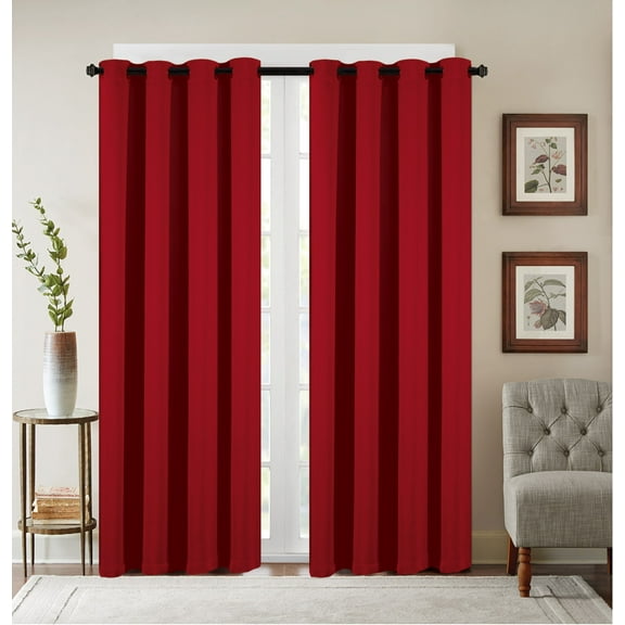 2 Pack: Heavy Duty Basic Solid Colored Blackout Curtain Panels - Red