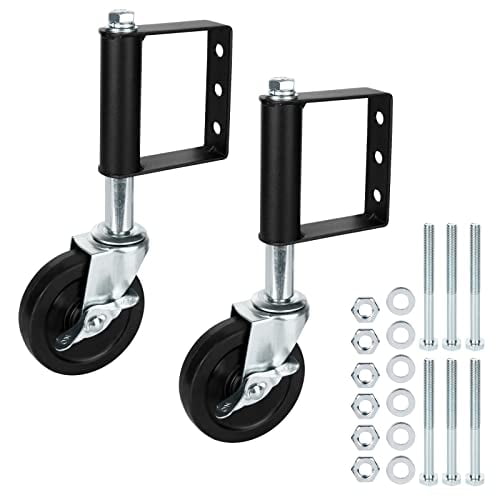 2 Pack Heavy Duty Caster 4 Inch Spring Loaded Wheel for Wooden Gates, Swivel Fence Wheels with Universal Mount Plate, 220-500 Lbs Load Capacity, Black