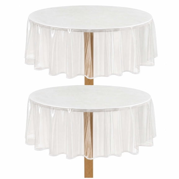 2 Pack HeavyDuty Clear PVC Tablecloth Protector, 54 Inch Round Waterproof Oil & Stain Resistant Plastic Table Cover for Dining Table, Parties, Holiday Events