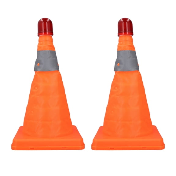 2-Pack Heavy Duty Collapsible Safety Road Cones with Nighttime Reflective Stripes and Led Hazard Alert Warning Indicator Lights for Parking Assistance and Driving Practice