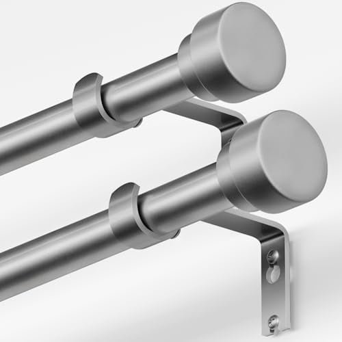 2-Pack Heavy Duty Curtain Rods for Windows 28 to 48 Inch, 1 Inch Pole Adjustable Curtain Rod with Easy Installation and Modern Design (Silver, 16 to 60 Inch)