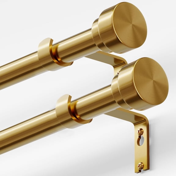 2-Pack Heavy Duty Curtain Rods for Windows 28 to 48 Inch, 1 Inch Pole Adjustable Curtain Rod Set with Easy Installation and Modern Design (Brass Gold, 16 to 60 Inch)