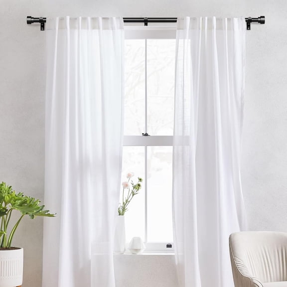 2 Pack Heavy Duty Curtain Rods for Windows 48 to 84 Inch, 1 Inch Black Adjustable Curtain Rod Set with Easy Installation and Modern Design (A1,Black,30-90",2Pack)