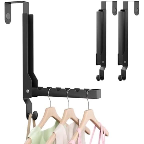 2 Pack Heavy Duty Over The Door Hooks, Over The Door Clothes Hanger, Over The Door Hanger, Foldable Over The Door Drying Rack for Laundry, Over Door Hook for Hanging Clothes,Rust-Resistant,Black