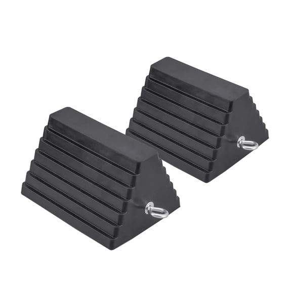 2 Pack Heavy-Duty Double-Sided Pyramid Rubber Wheel Chock with Eyebolt