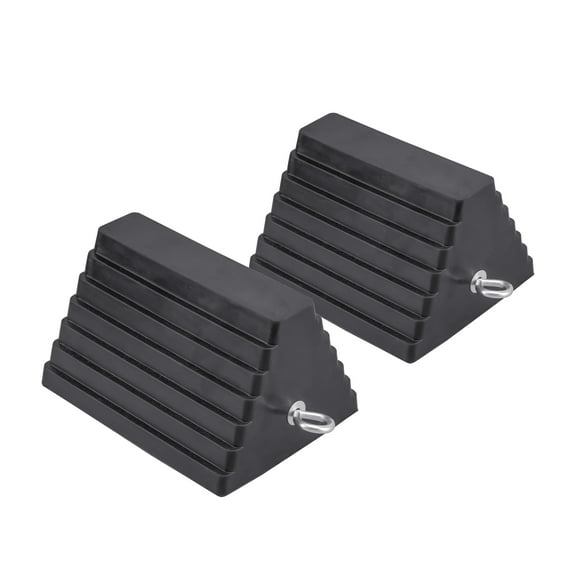 2 Pack Heavy-Duty Double-Sided Pyramid Rubber Wheel Chock with Eyebolt